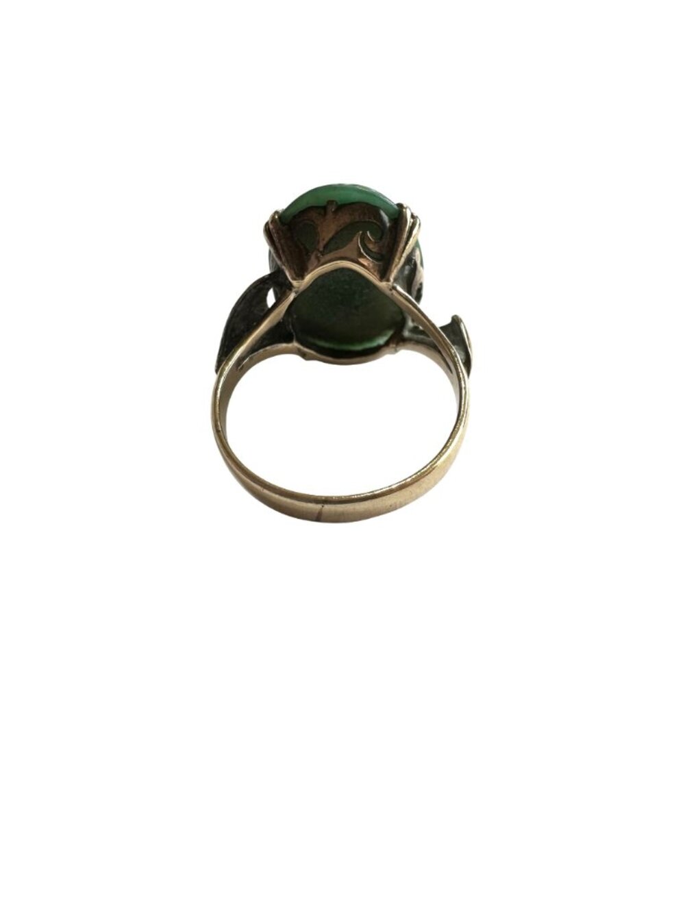 Vintage 14K Gold Ring With Green Jade Oval Cabochon Stone Size 7 - Picture 7 of 8